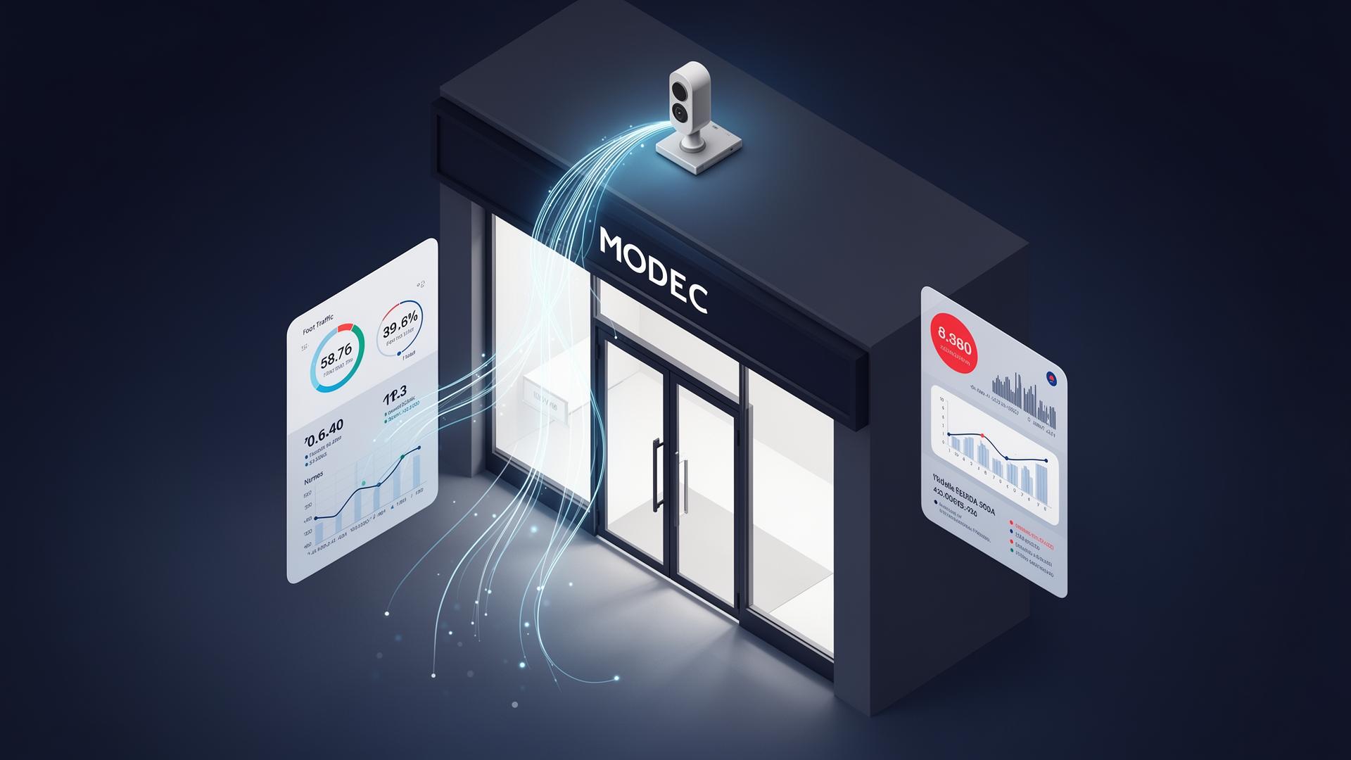 Storefront with SmartCounts foot-traffic sensor and analytics dashboards